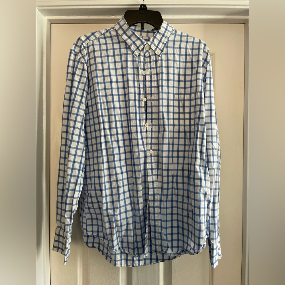 J.Crew Blue Tattersall button-down shirt size XL regular fit cotton￼